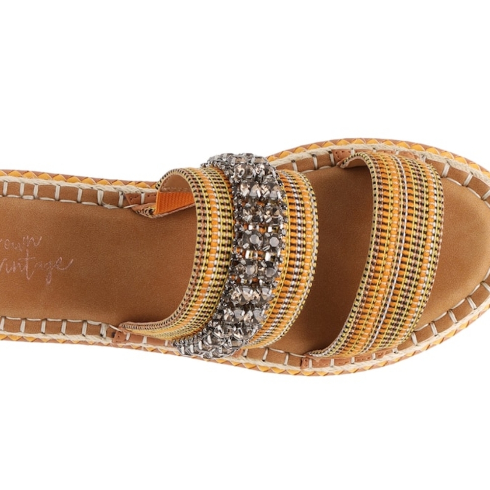 Crown vintage rhinestone slip on espadrilles, 8, yellow/ orange - Picture 7 of 12